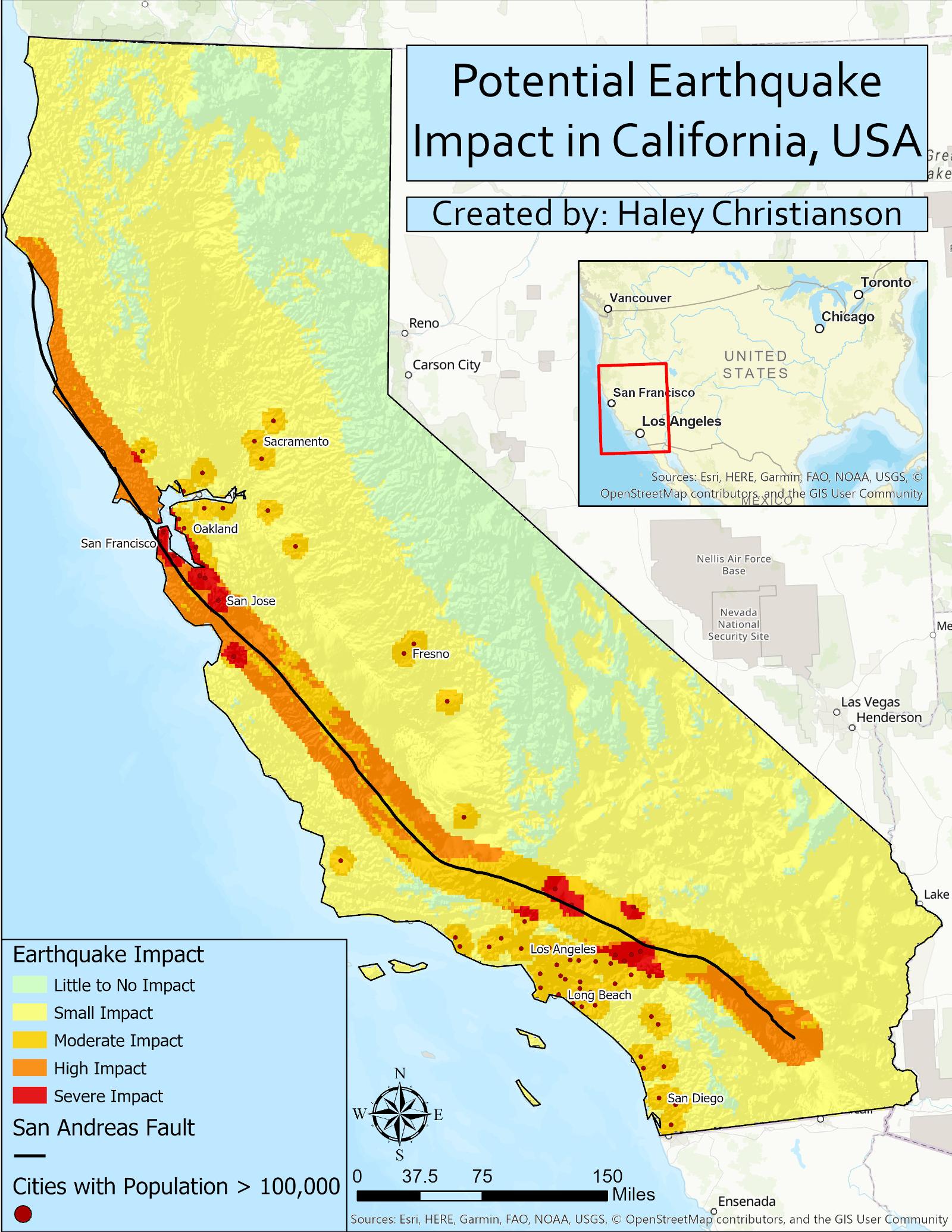 Potential Earthquake Impact In California Usa