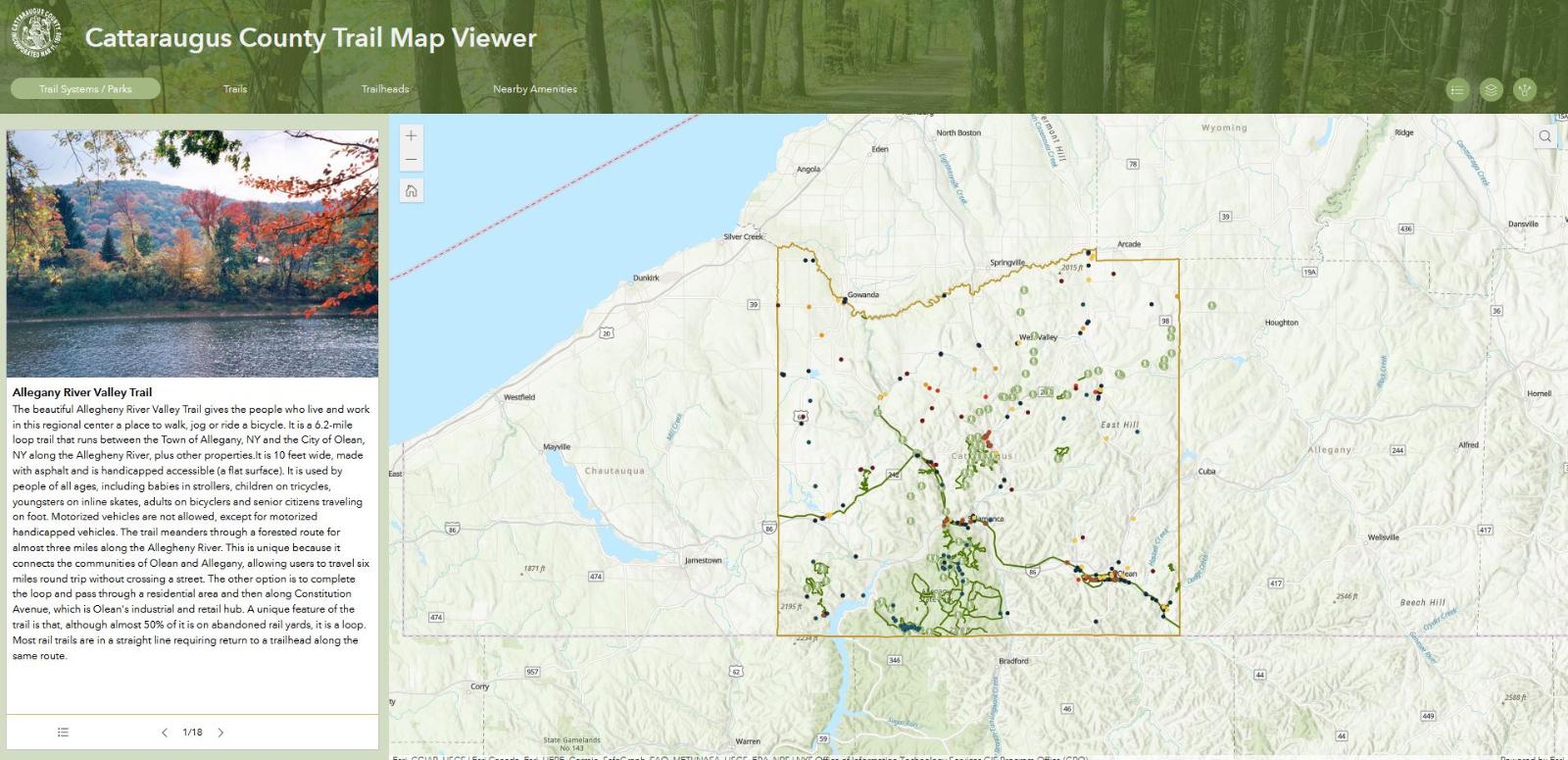 Screenshot of the Catt. County Trail Map Viewer